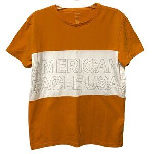 American Eagle USA Apres Active T-Shirt M Orange Spell Out Pop Culture Logomania